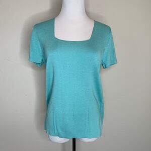 Pastel Green Square Neck Short Sleeve Sweater Fine Knit Sz Large